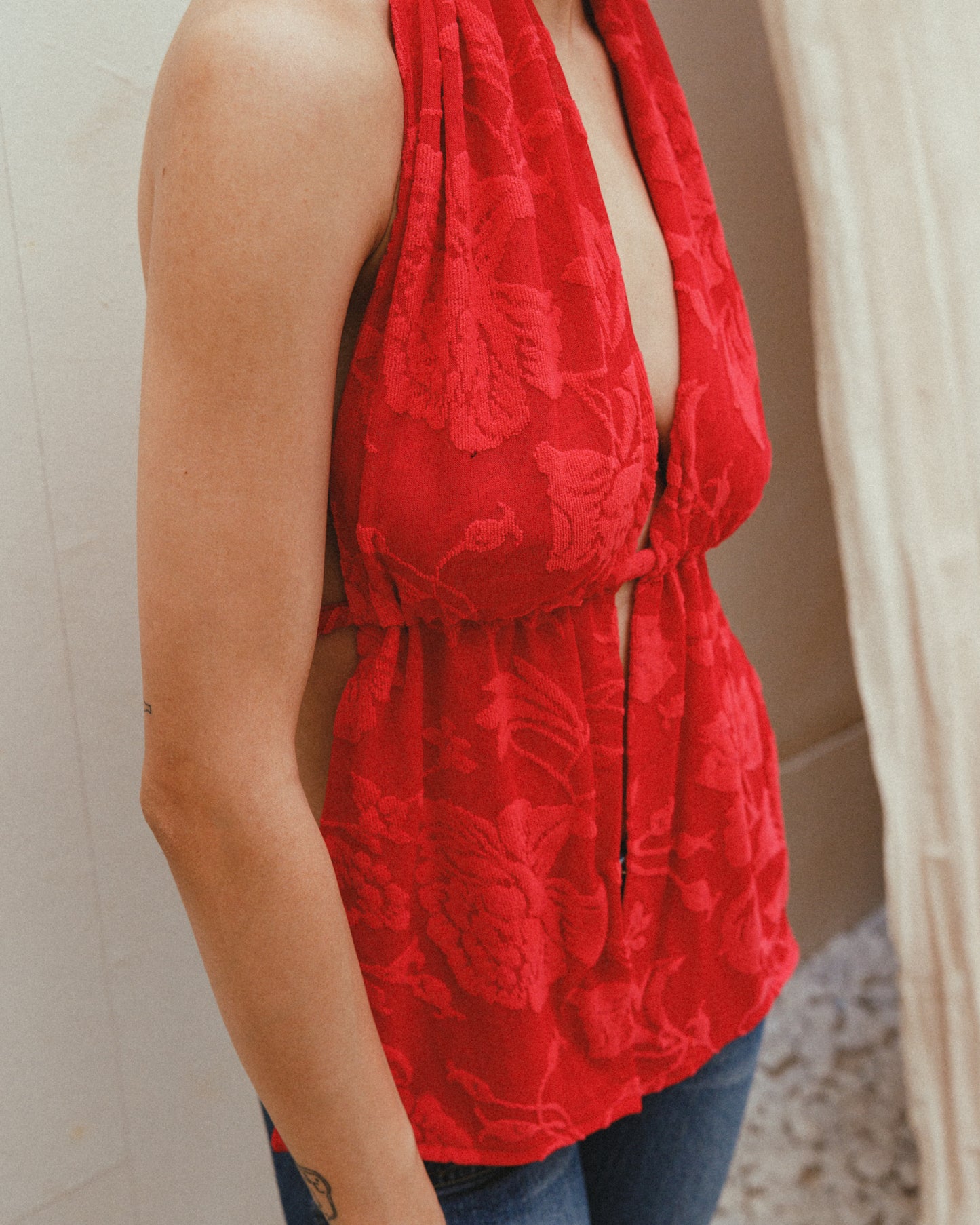 Tina Floral Top in Ruby Red