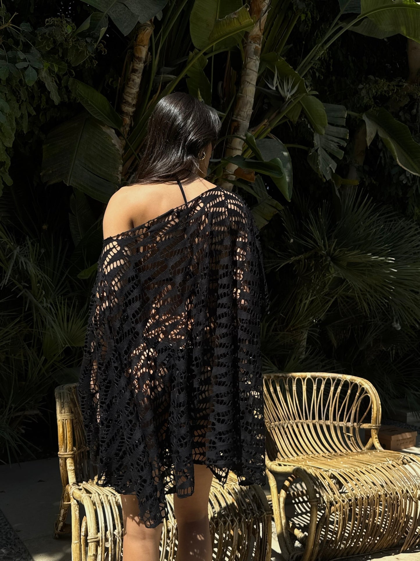 Elena off-shoulder cover up in Black