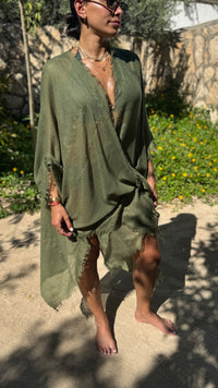 Tulum Handwoven Cover-up in Olive Green