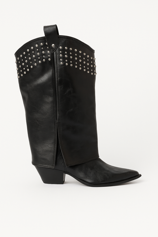 Western Style Leather Boots in Studded Black (PREORDER: Shipping by October 8)