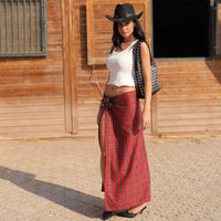 Double Buckle Skirt in Red Plaid
