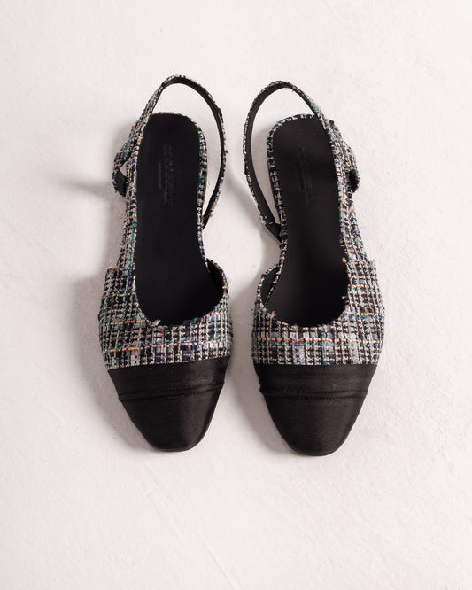 Jackie-O Slingback flats in Black Plaid
