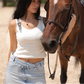 Western Buckle Ribbed Top in White