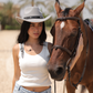 Western Buckle Ribbed Top in White