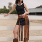 Western Buckle Ribbed Top in Black