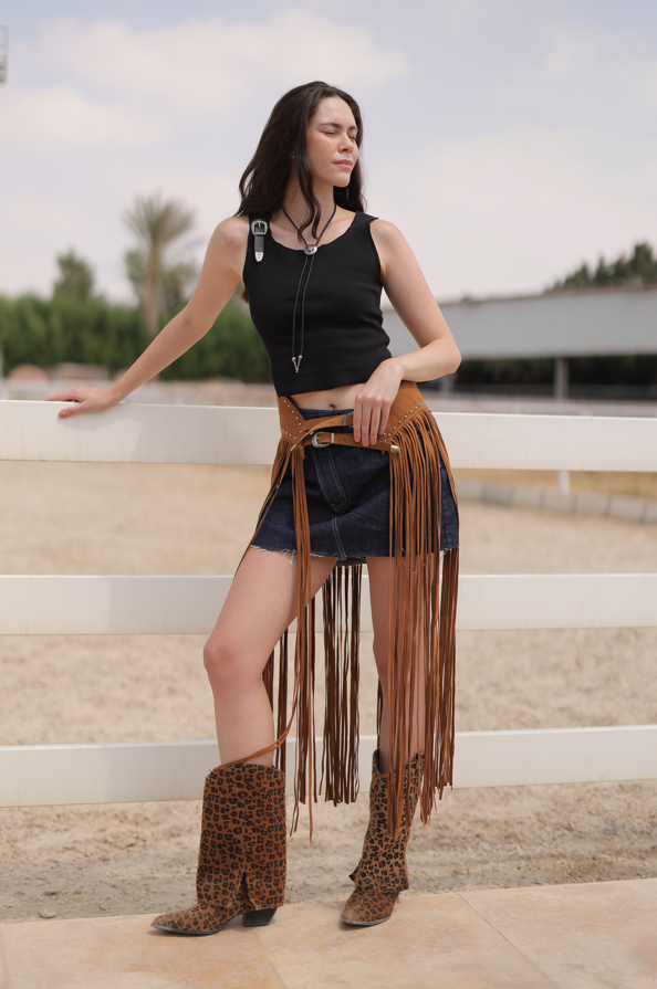 Western Buckle Ribbed Top in Black