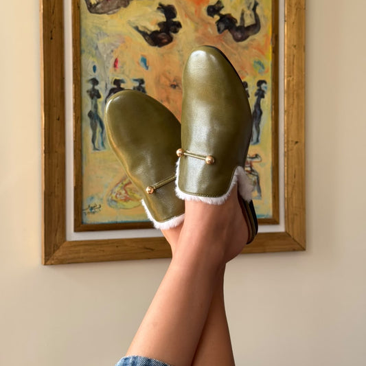 Tracey Mules Fur-Lined in Chartreuse