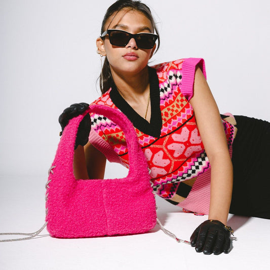 Abby diamanté shoulder bag in pink fuzz by COCOBELLE