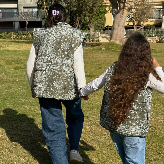 Bandana puffer vest in olive by COCOBELLE