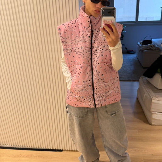 Bandana puffer vest in pink by COCOBELLE