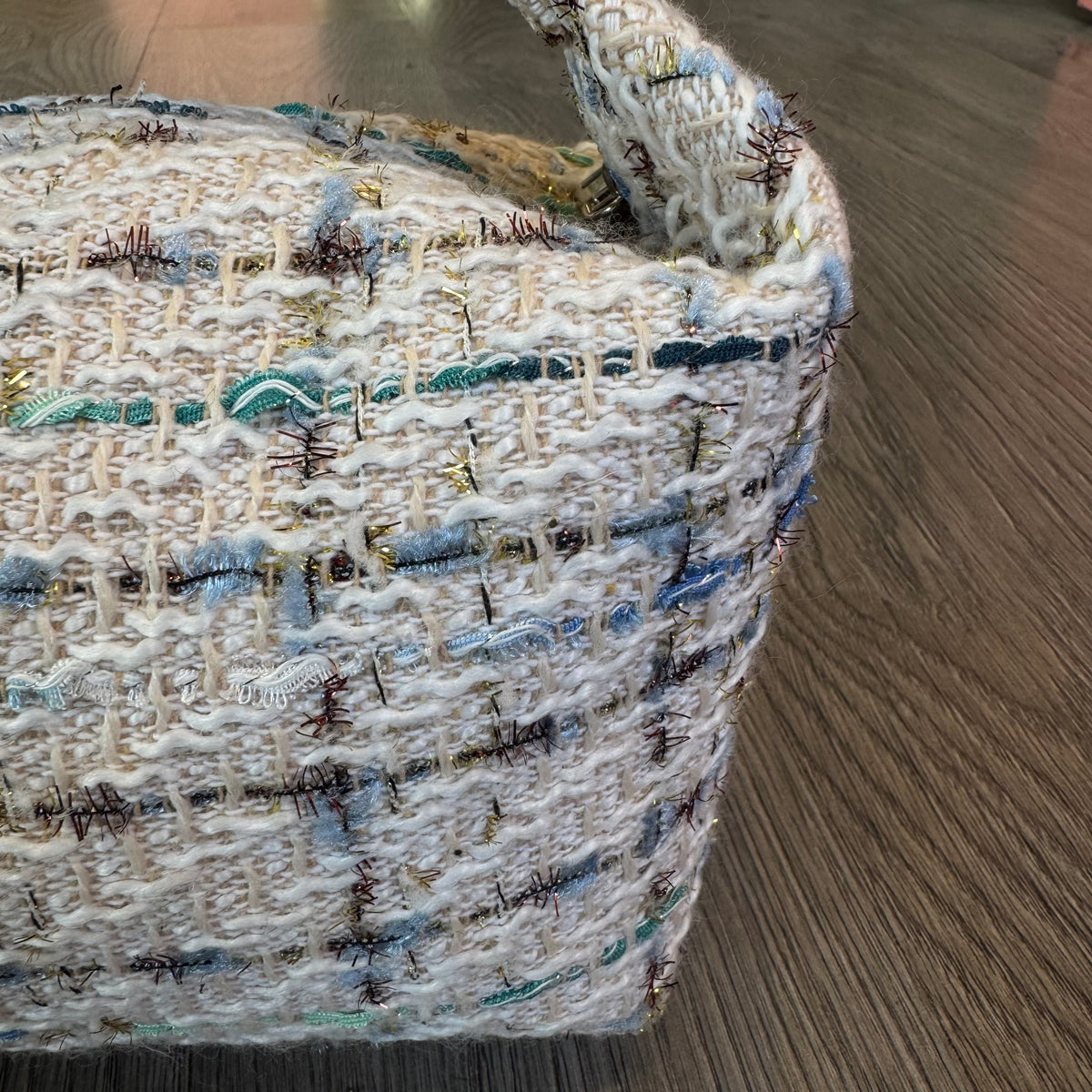 Bric Top Handle Bag in Beige & Gold Tweed by COCOBELLE, view 2