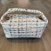 Bric Top Handle Bag in Beige & Gold Tweed by COCOBELLE, view 3
