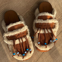 Zoey Clogs Fur and Beaded-Fringe in Brown