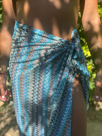 Blue chevron weave sarong by COCOBELLE, view 2