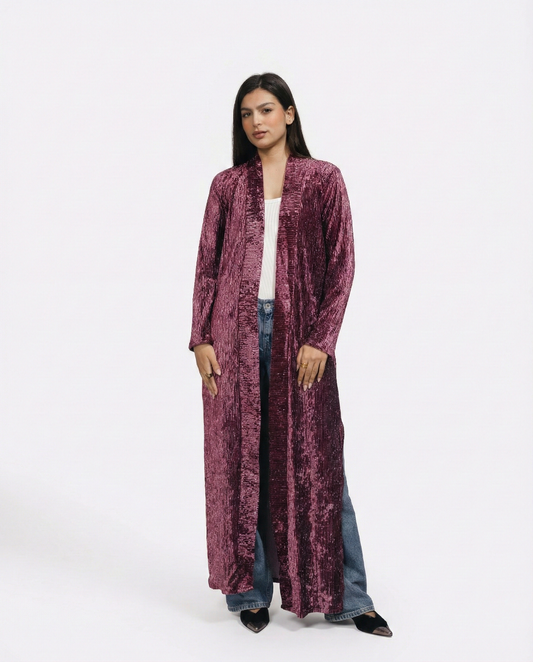 “ Pink Plisse” Velvet Cardigan Style Kaftan