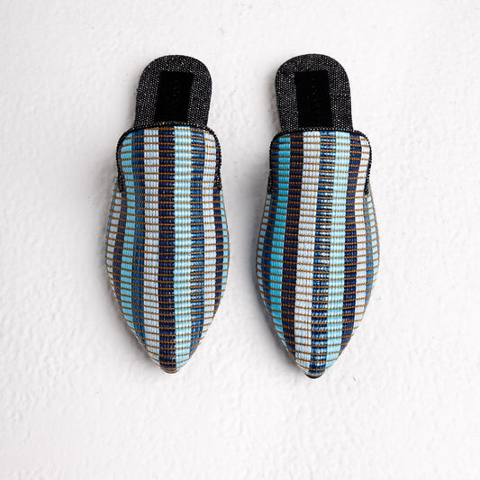 Donna mules in blue raffia stripes by COCOBELLE