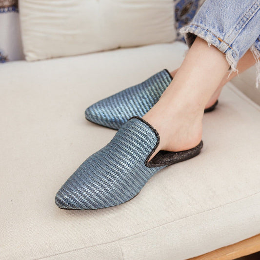 Donna mules in metallic blue by COCOBELLE