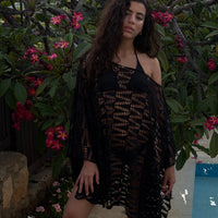 Elena off-shoulder crochet cover-up in black by COCOBELLE