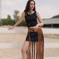 Brown fringe studded belt by COCOBELLE, view 2