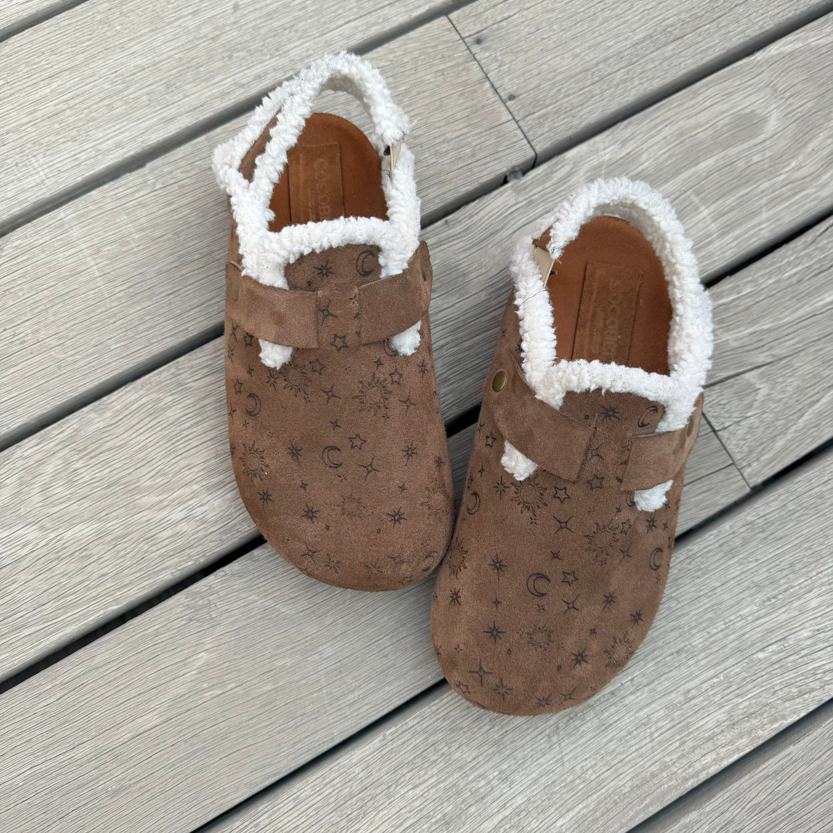 Girls' Celestial suede and shearling clogs by COCOBELLE