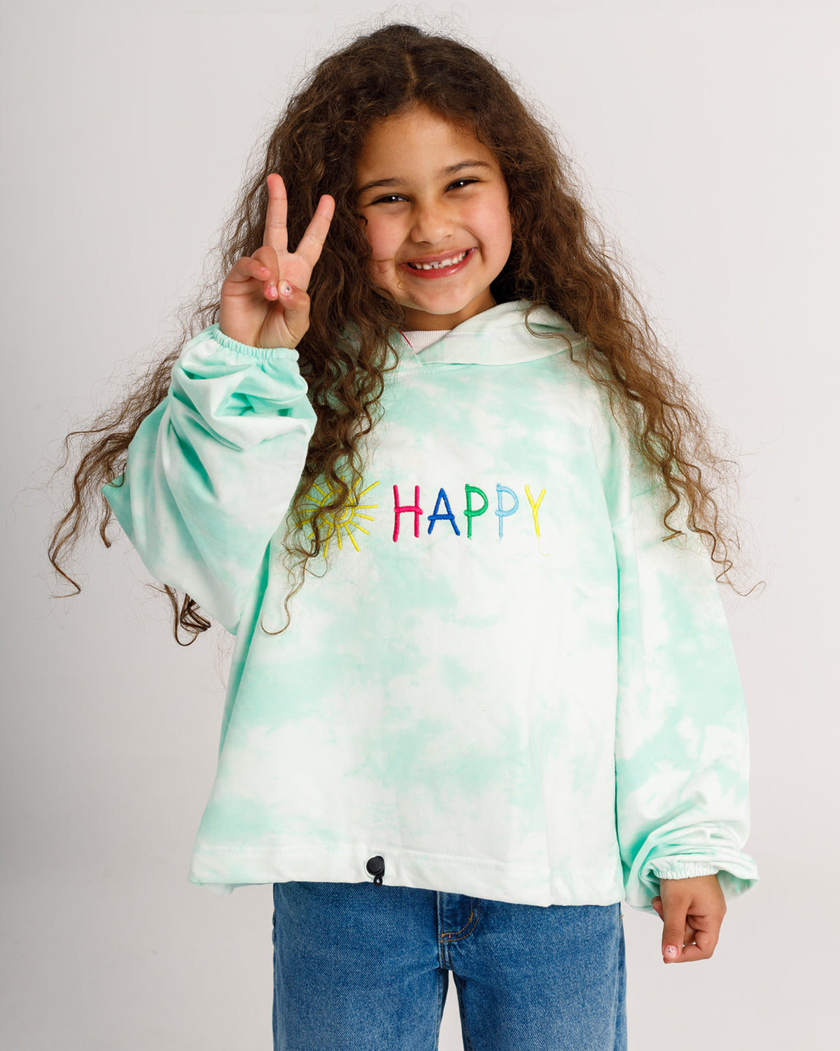 Girls' Happy tie-dye sweater in mint by COCOBELLE