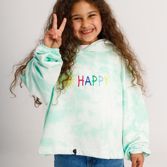 Girls' Happy tie-dye sweater in mint by COCOBELLE