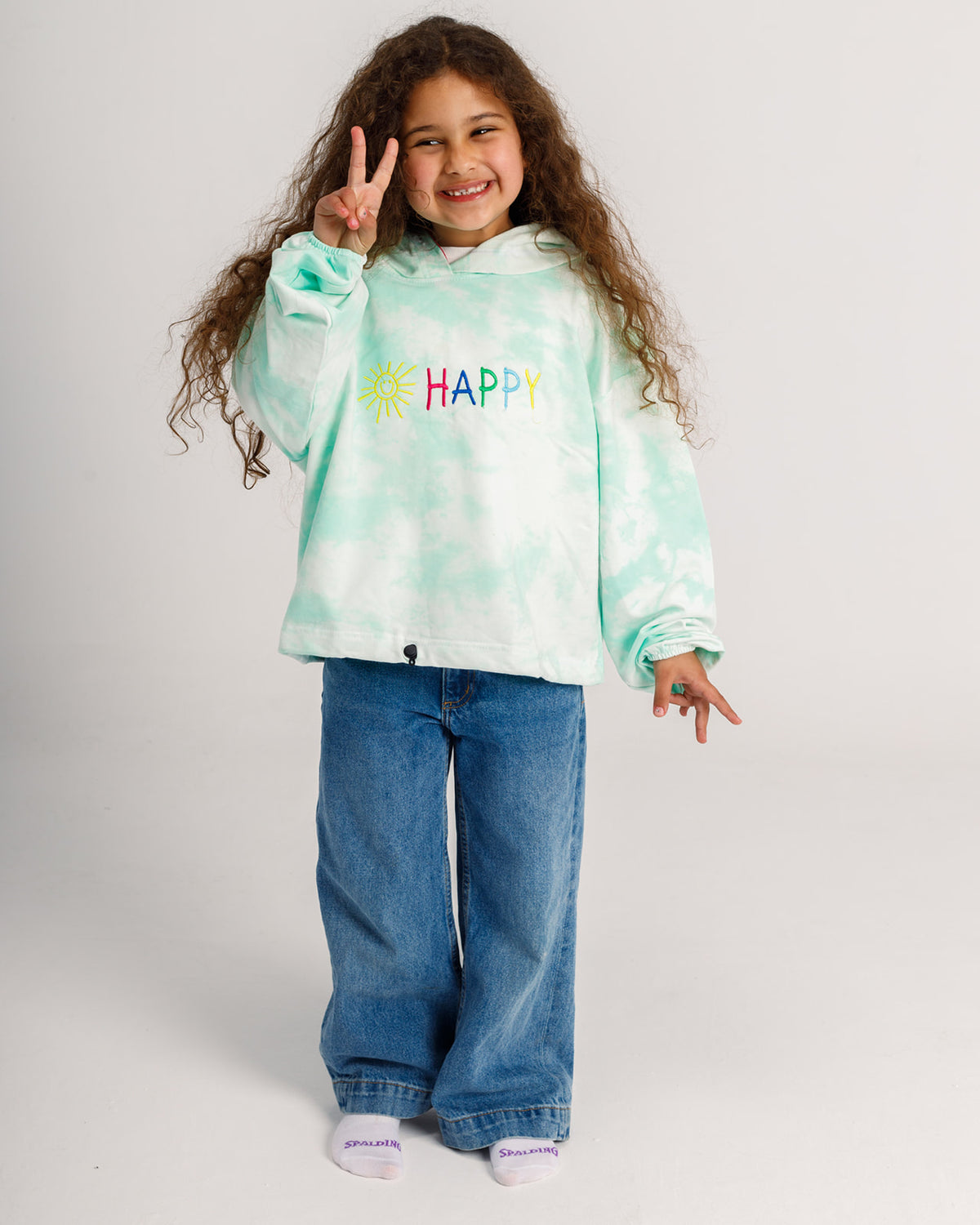 Girls' Happy tie-dye sweater in mint by COCOBELLE, view 2