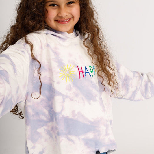 Girls' Happy tie-dye sweatshirt in lilac by COCOBELLE