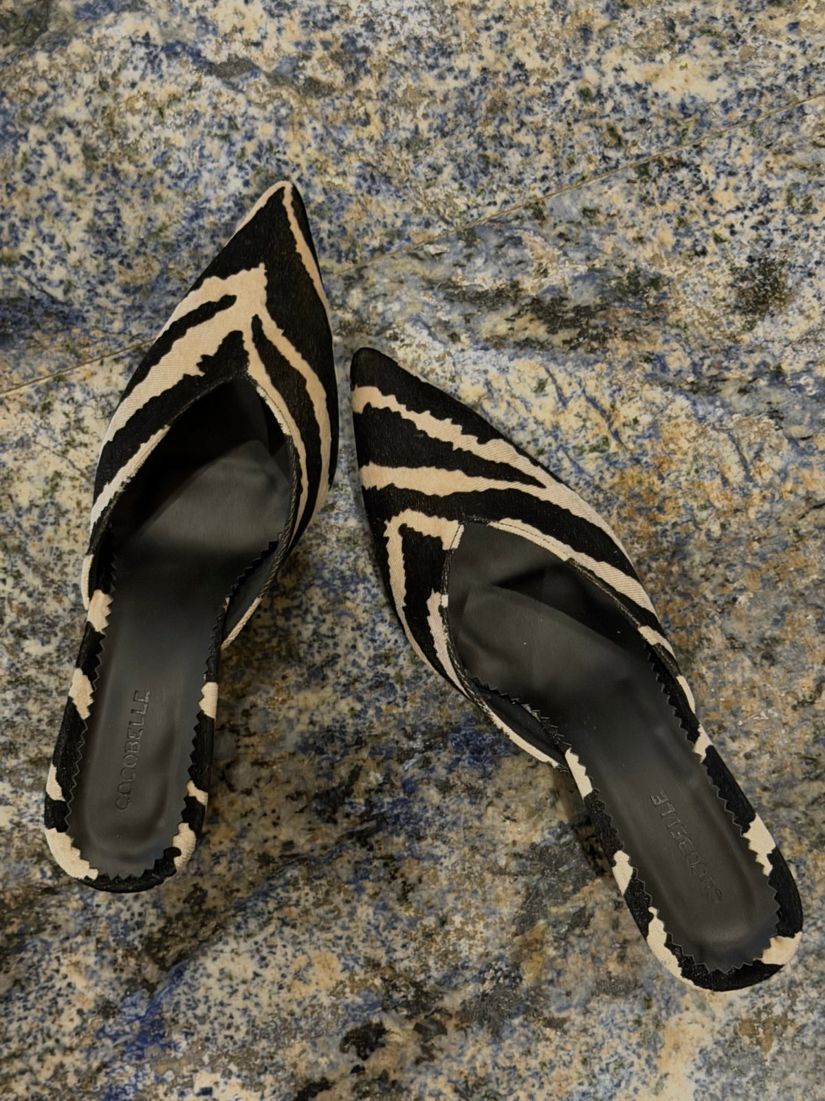 Iconic Kitten-Heel Mules in Zebra by COCOBELLE, view 3
