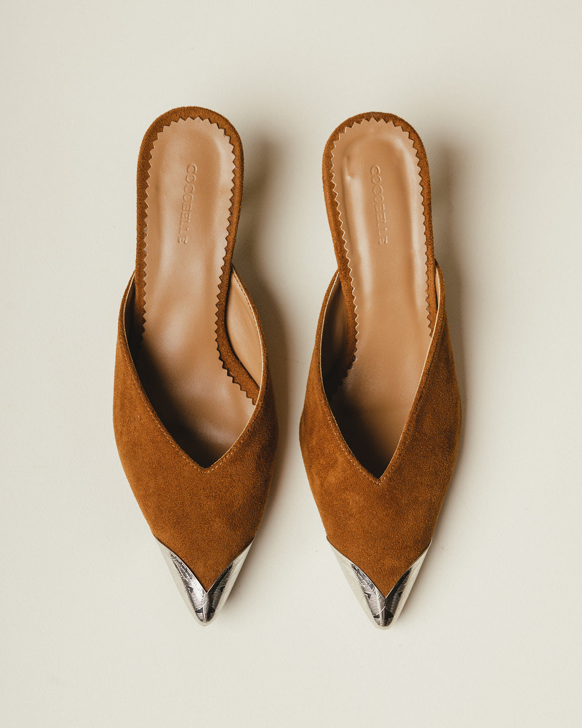 Iconic Metal-Cap Mules in Brown by COCOBELLE
