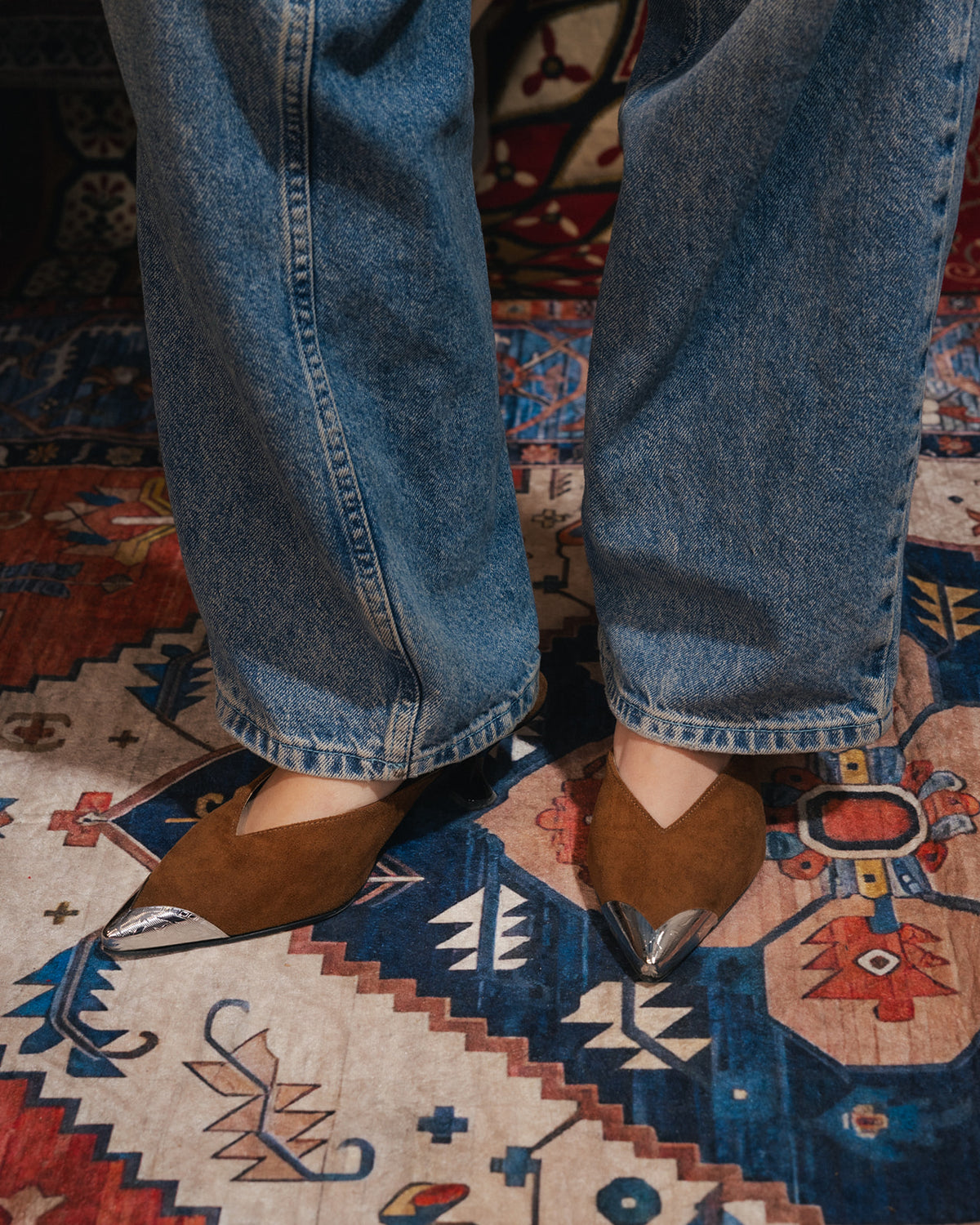 Iconic Metal-Cap Mules in Brown by COCOBELLE, view 3