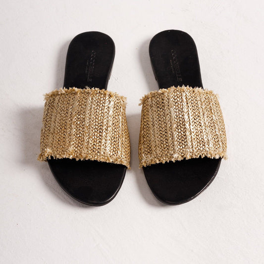 Iris Sandals in Gold Straw Raffia by COCOBELLE