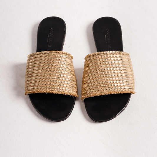 Iris Sandals in Metallic Natural Raffia by COCOBELLE