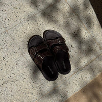Isabel glitter jelly caged slides in brown by COCOBELLE