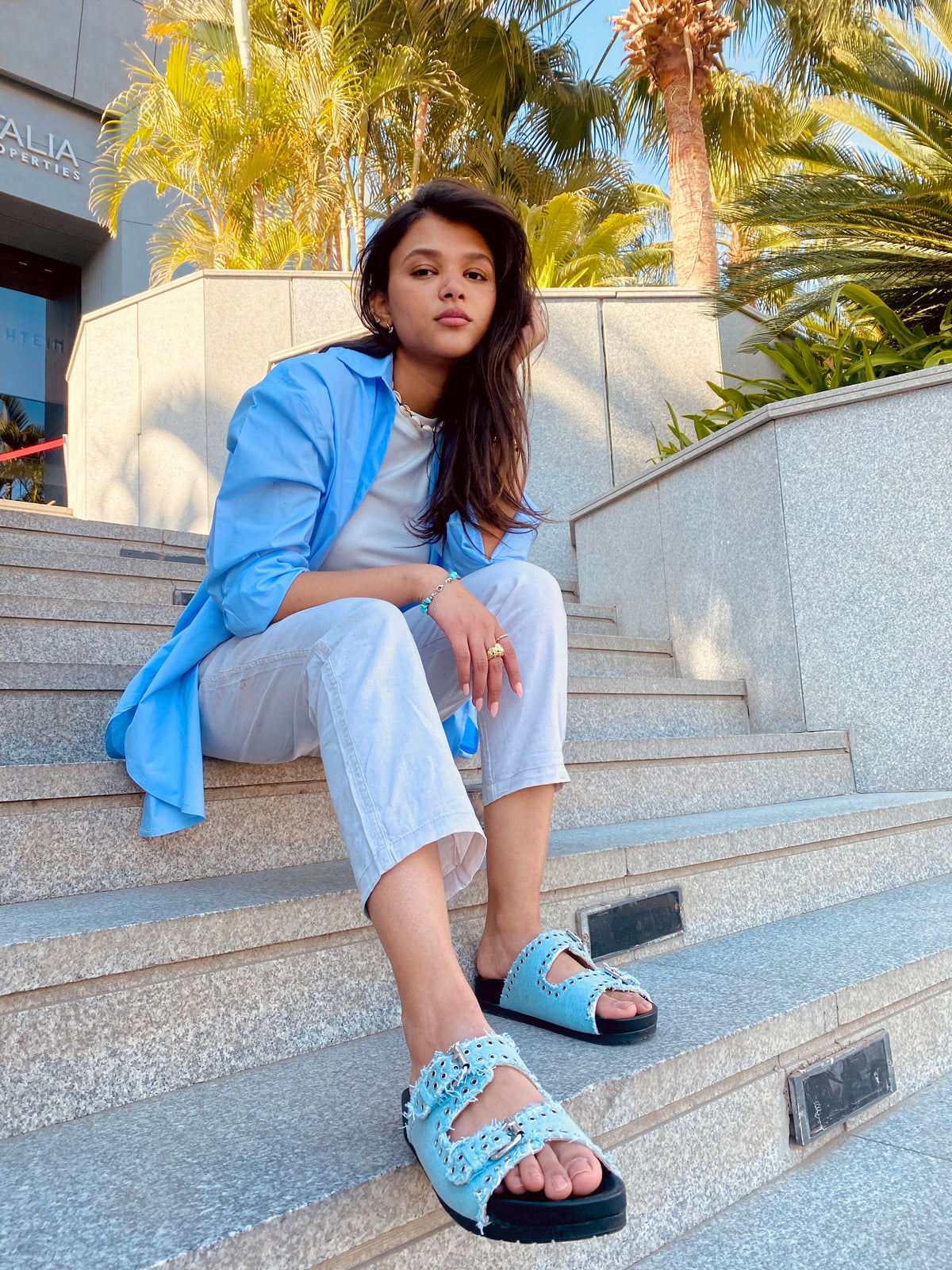 Isabel Slides in Denim by COCOBELLE, view 2