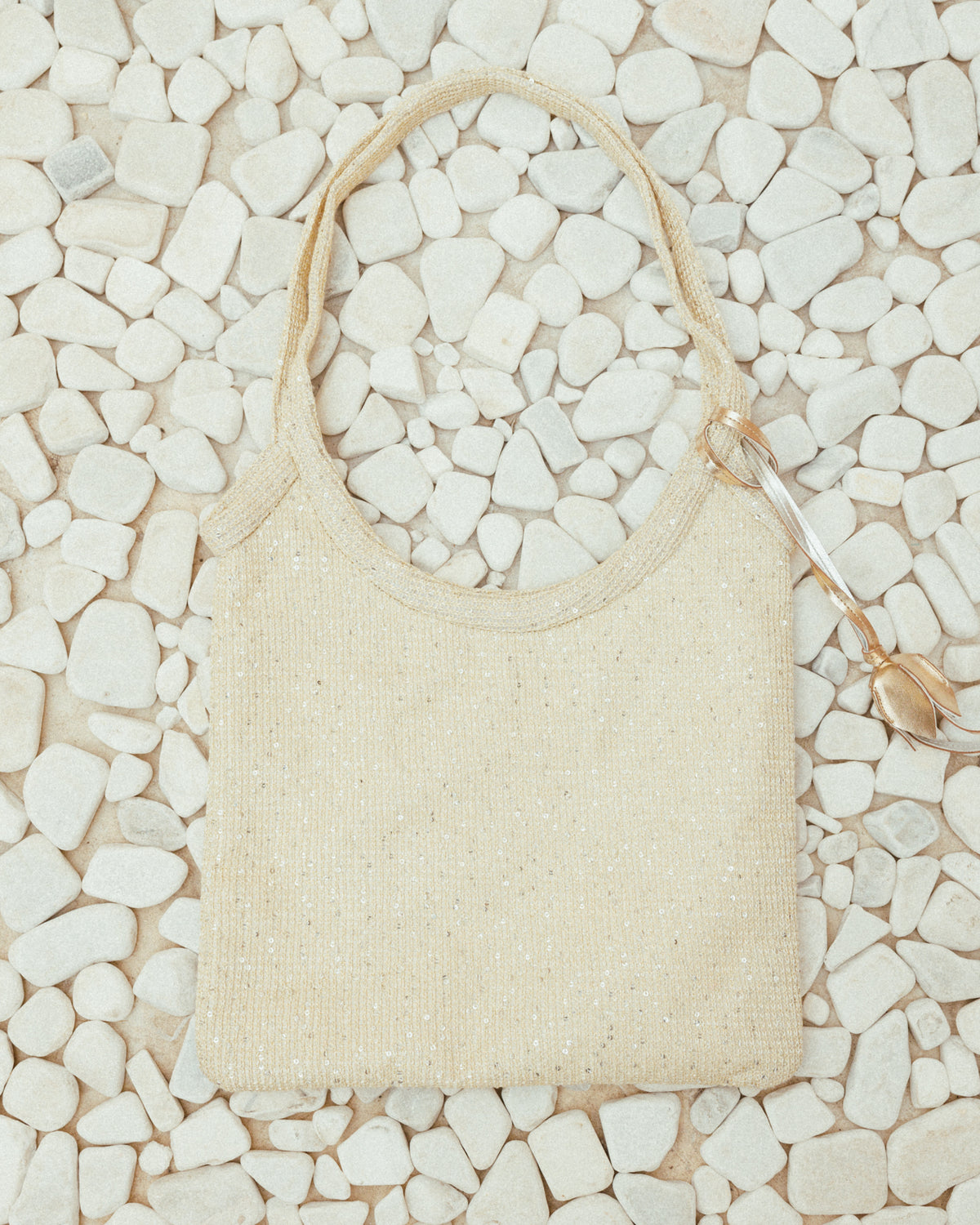 Ivy sequin mesh tote bag in natural by COCOBELLE, view 2