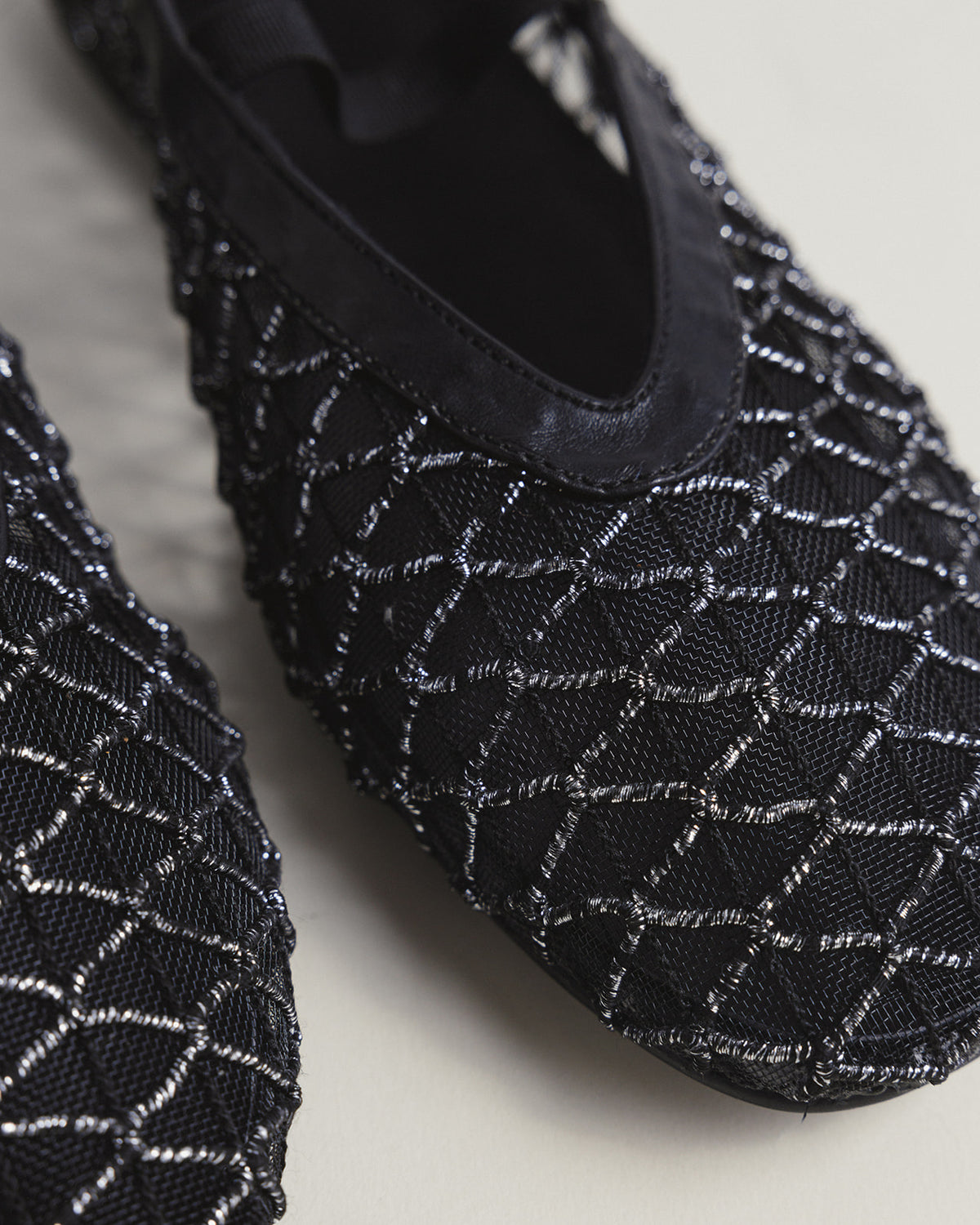 Jackie-O black mesh ballerina flats by COCOBELLE, view 3