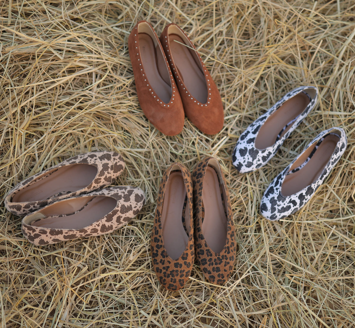 Jackie-O ballerina flats in cow hair prints by COCOBELLE