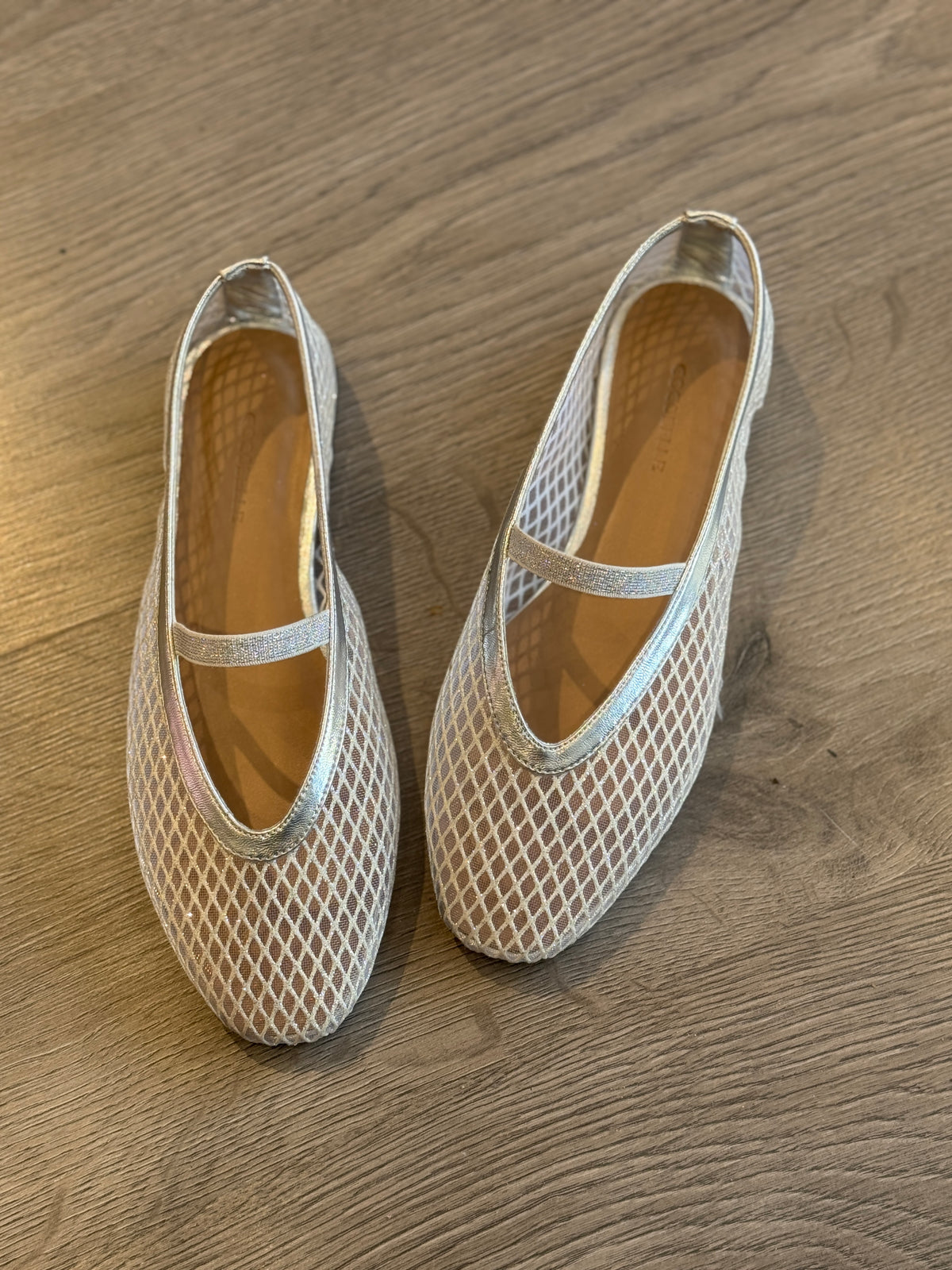 Jackie-O French-mesh ballerina flats in silver by COCOBELLE, view 3