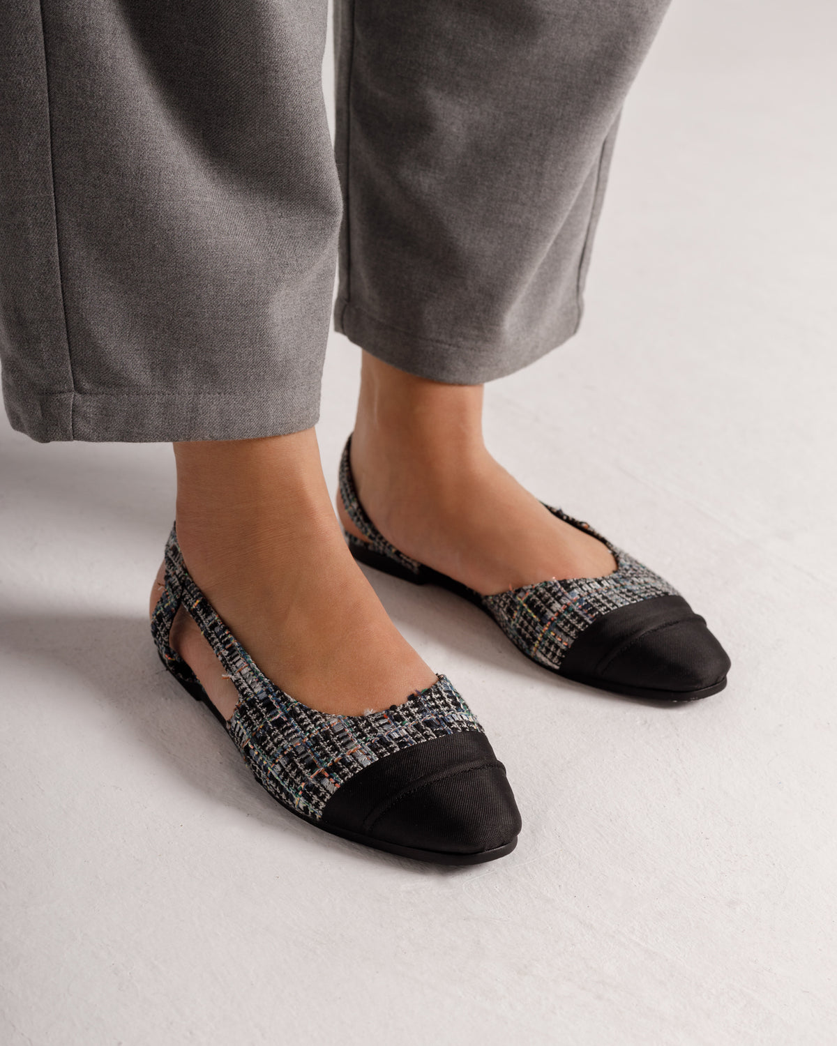 Jackie-O slingback ballerina flats in black plaid by COCOBELLE, view 3