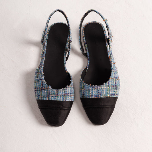 Jackie-O slingback ballerina flats in denim plaid by COCOBELLE