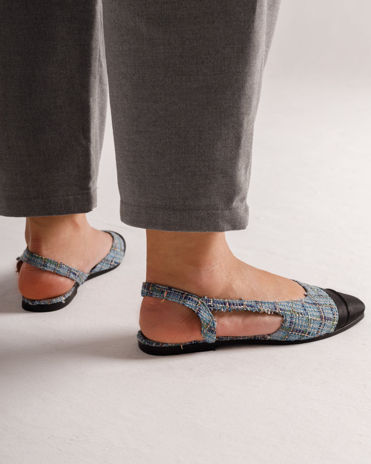 Jackie-O slingback ballerina flats in denim plaid by COCOBELLE, view 3