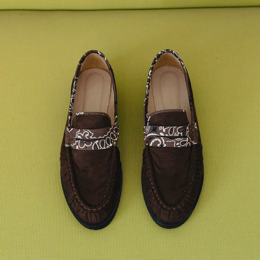 Le Loafer brown bandana penny loafers by COCOBELLE
