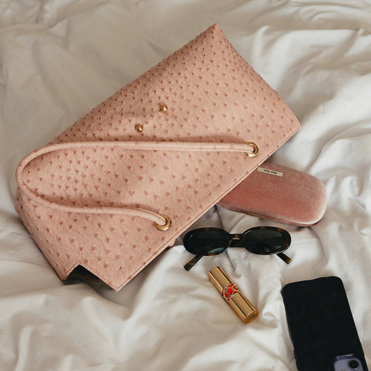 Le Spec shoulder bag in blush ostrich by COCOBELLE
