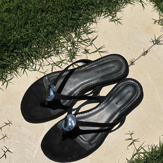 Luna Sandals in Black & Silver Detail by COCOBELLE
