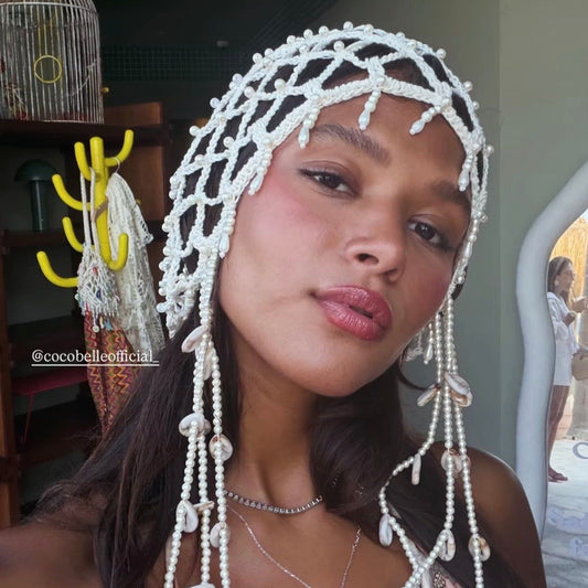 Mermaid pearl and seashell crochet headpiece, COCOBELLE x Satisfashion