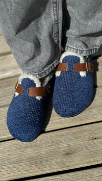 Milah clogs in midnight velvet with shearling by COCOBELLE, view 2