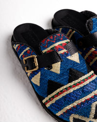 Handmade Milah clogs in blue tribal Egyptian kiliim by COCOBELLE, view 2