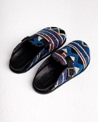 Handmade Milah clogs in blue tribal Egyptian kiliim by COCOBELLE, view 3