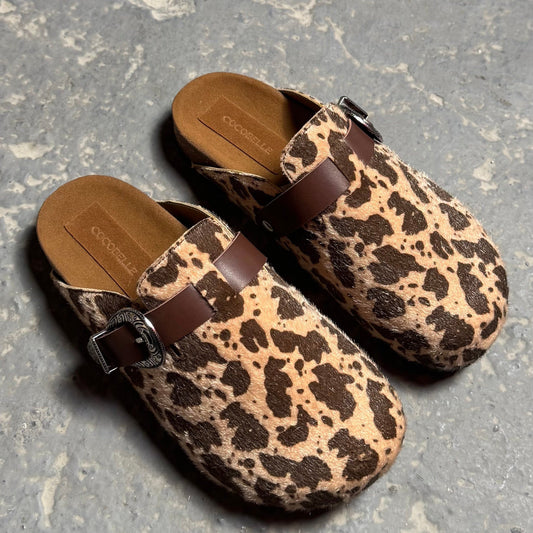 Milah Western clogs in cow hair print by COCOBELLE